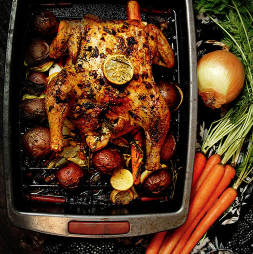Kaitlyn Sass's roast chicken with carrots and potatoes